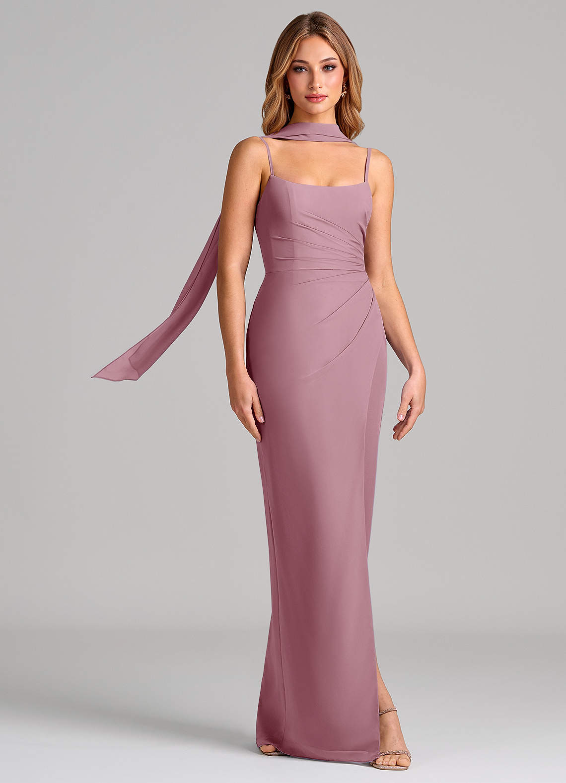 Calandra Sheath Scoop-Neck Chiffon Bridesmaid Dress in Vintage Mauve