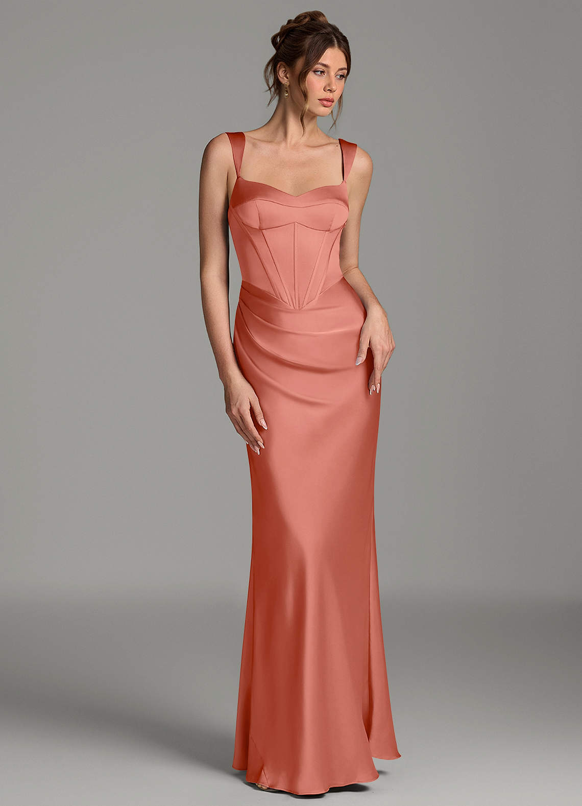 Mela Sheath Sweetheart Stretch Satin Bridesmaid Dress in Salmon Pink