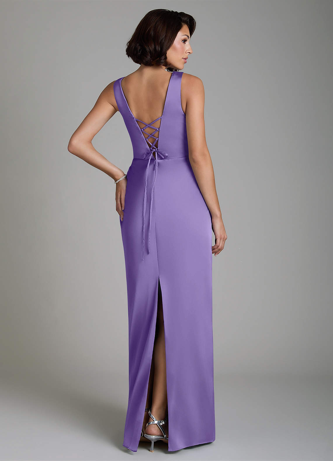 Vanya Sheath V-Neck Stretch Satin Bridesmaid Dress in Tahiti