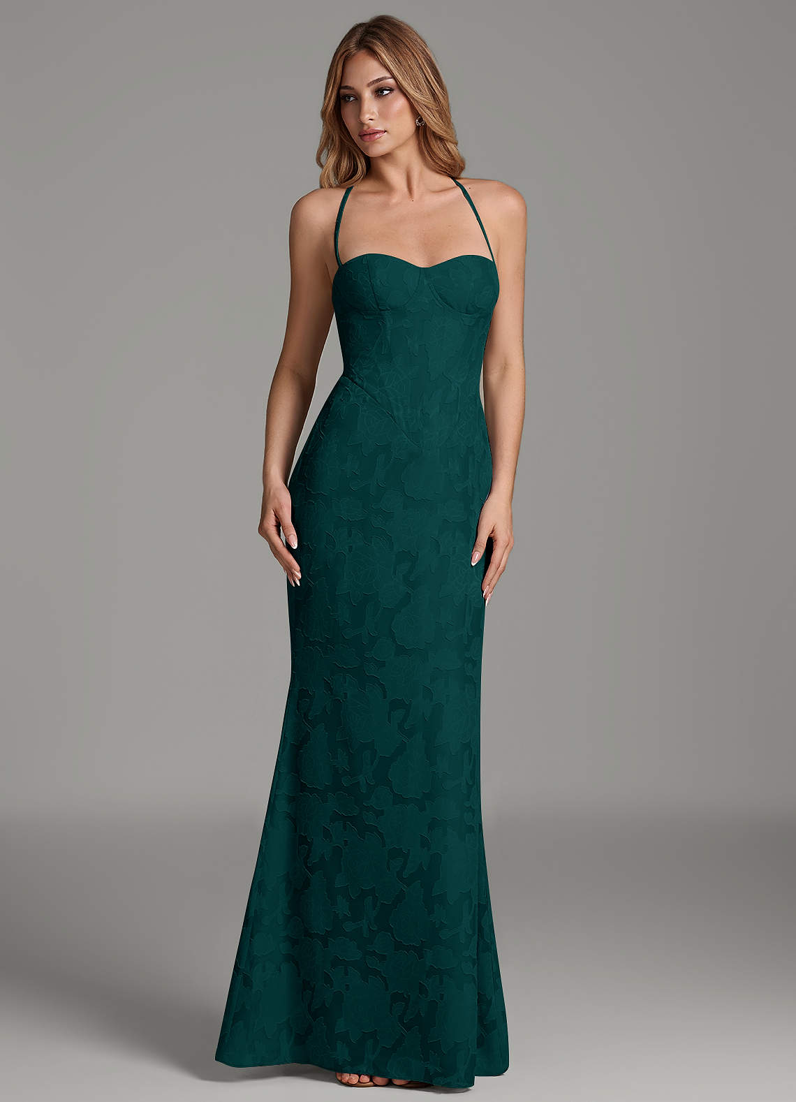 Dara Mermaid Sweetheart Floral Burnout Bridesmaid Dress in Pine