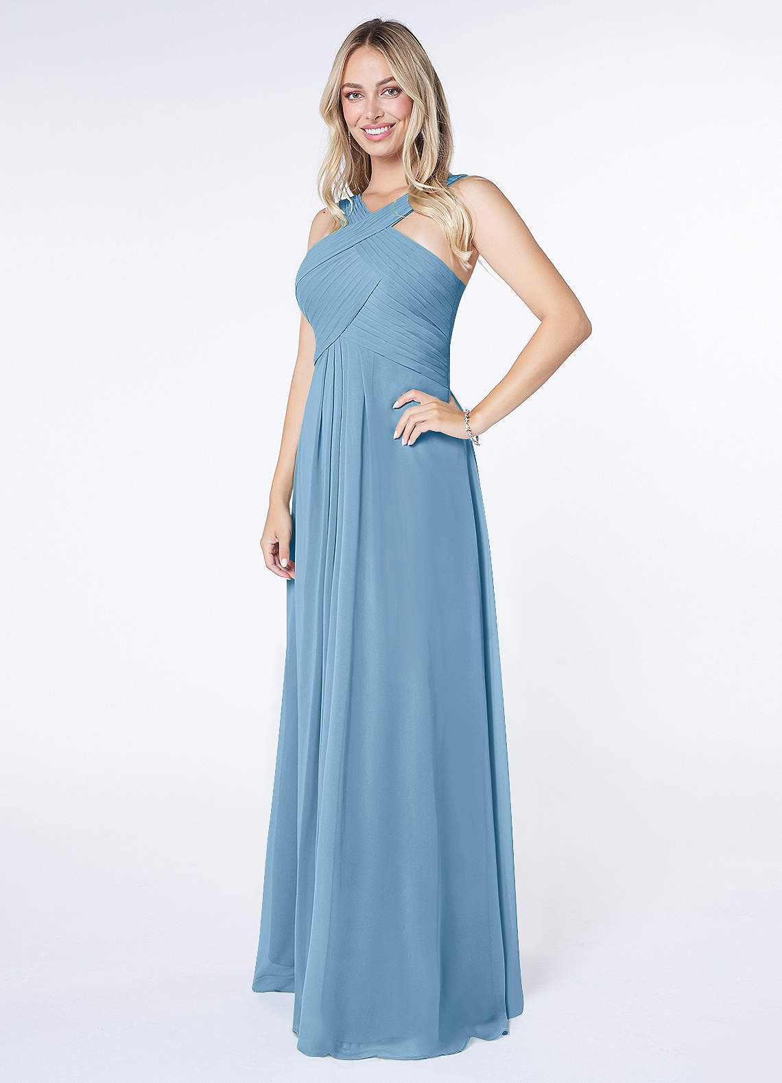 Kaleigh A-Line Halter Chiffon Bridesmaid Dress in Steel Blue