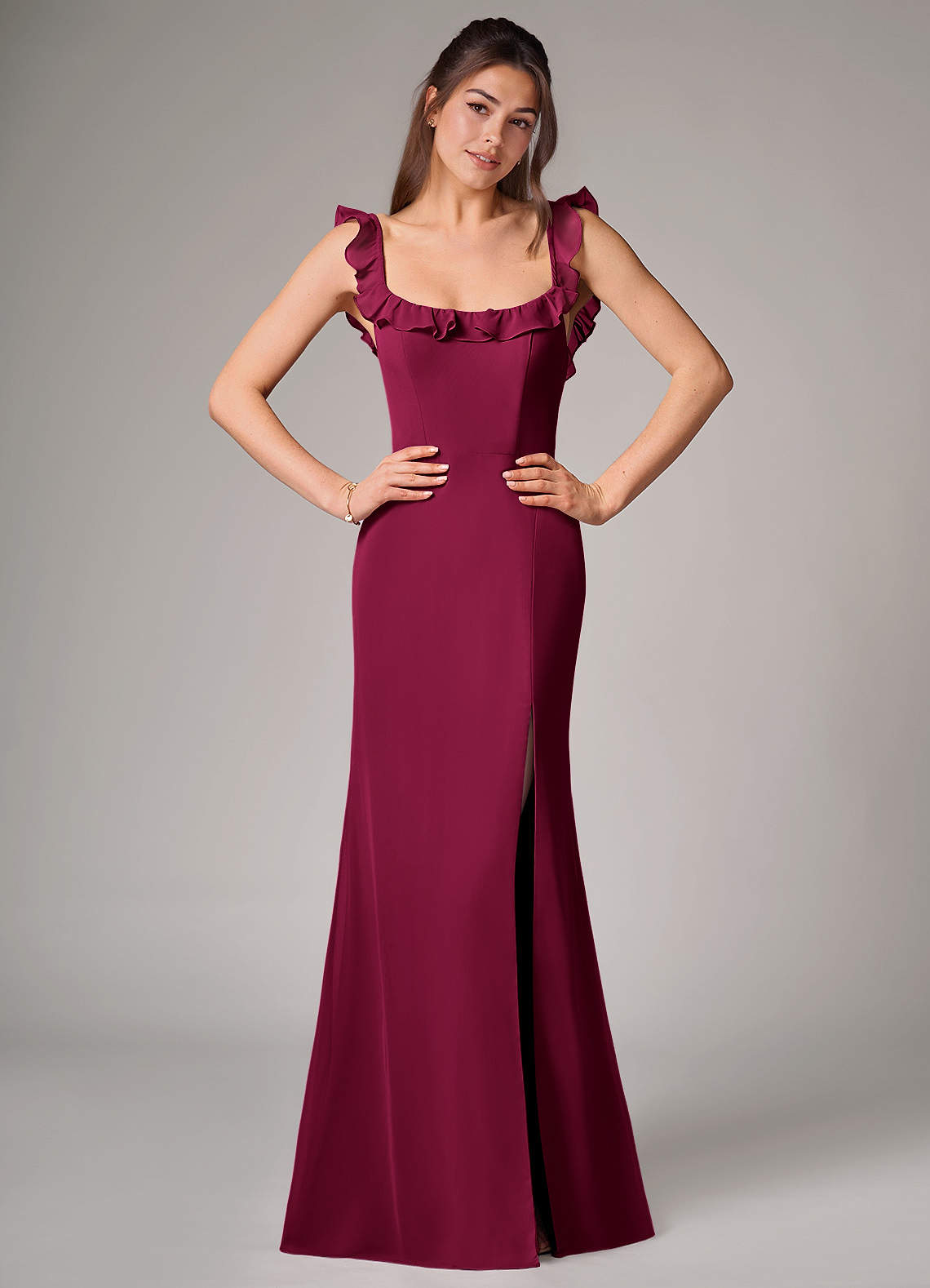 Callie Mermaid Scoop-Neck Chiffon Bridesmaid Dress in Burgundy