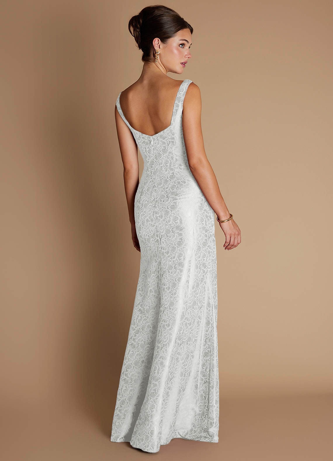 Kiana Mermaid Scoop-Neck Jacquard Wedding Guest Dress in Cream