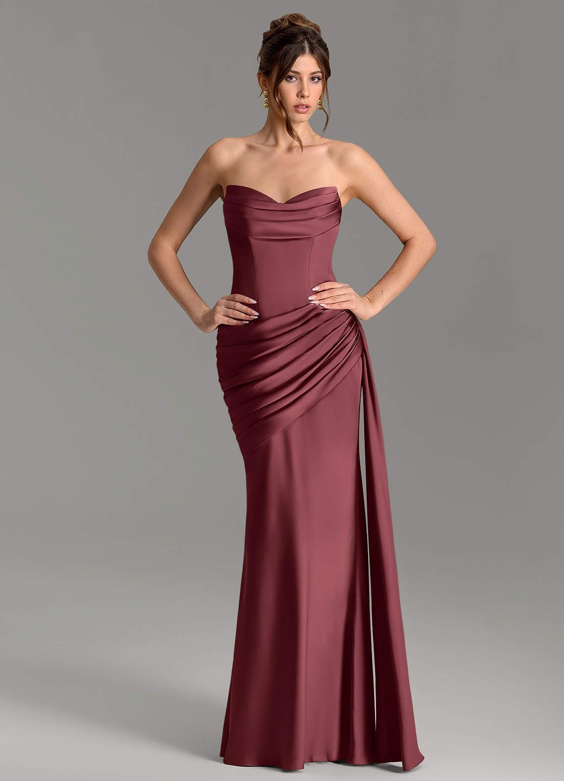 Zorah Mermaid Sweetheart Stretch Satin Bridesmaid Dress in Merlot