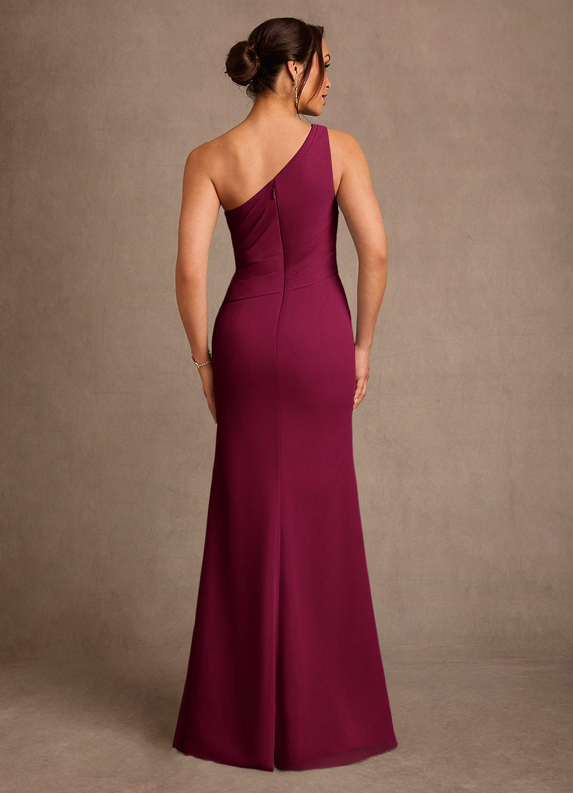 Floy Sheath One-Shoulder Chiffon Mother of the Bride Dress in Burgundy