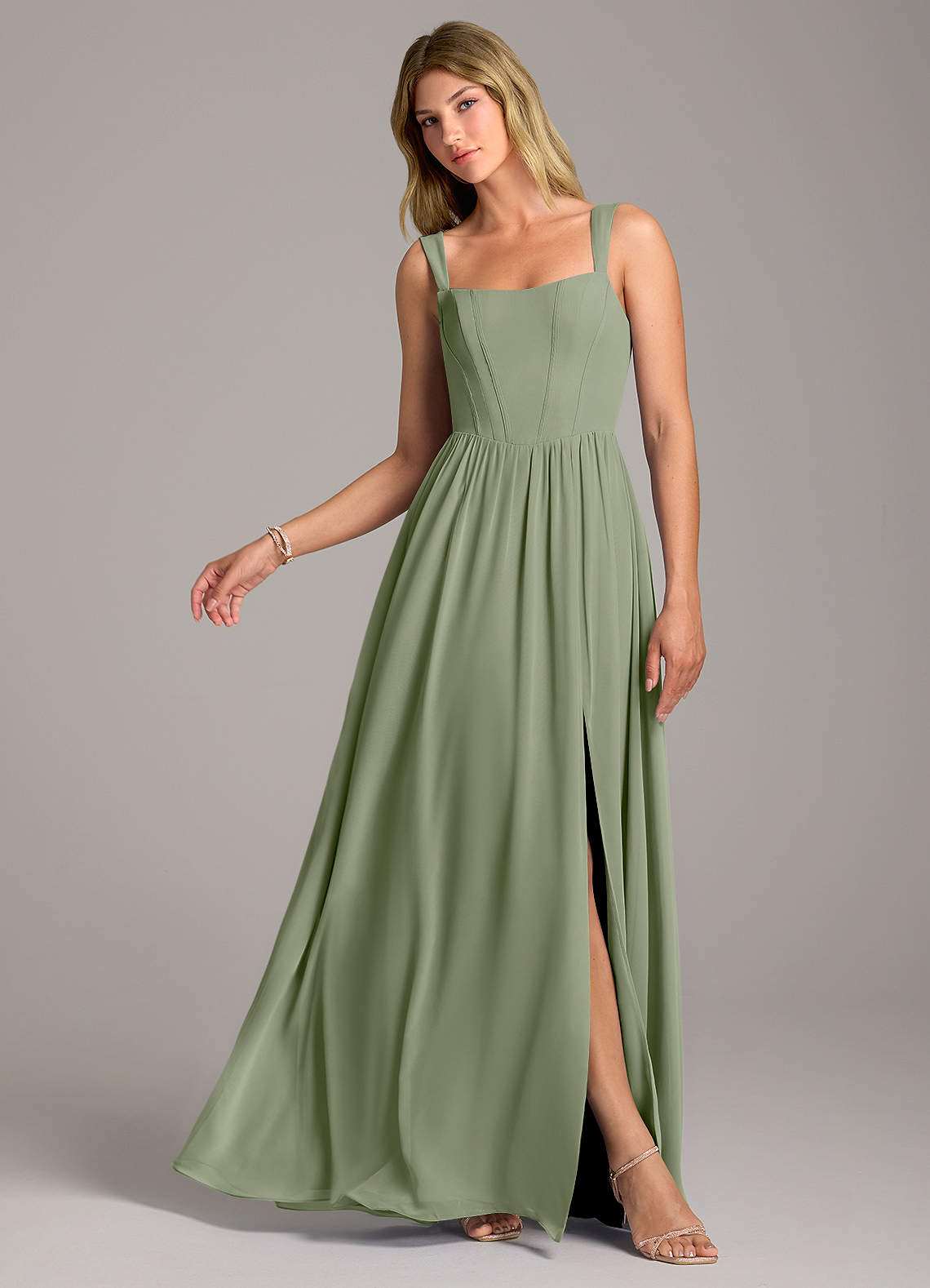 Rosaline A-Line Square-Neck Chiffon Bridesmaid Dress in Pistachio