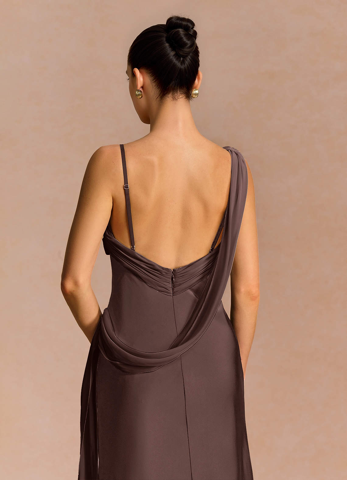 Ixchel A-Line Corset Crepe Chiffon Evening Dress in Truffle