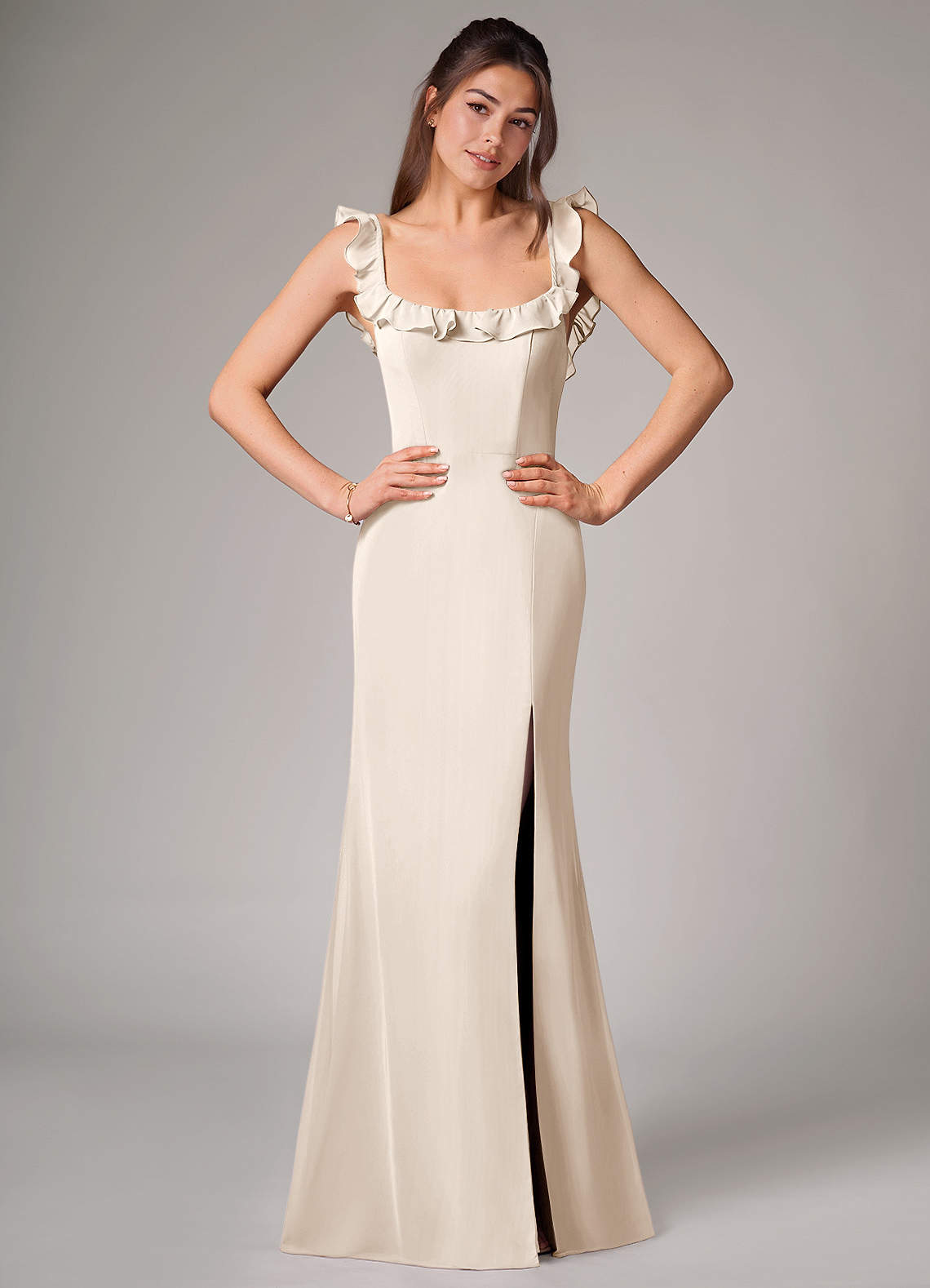 Callie Mermaid Scoop-Neck Chiffon Bridesmaid Dress in White Alabaster