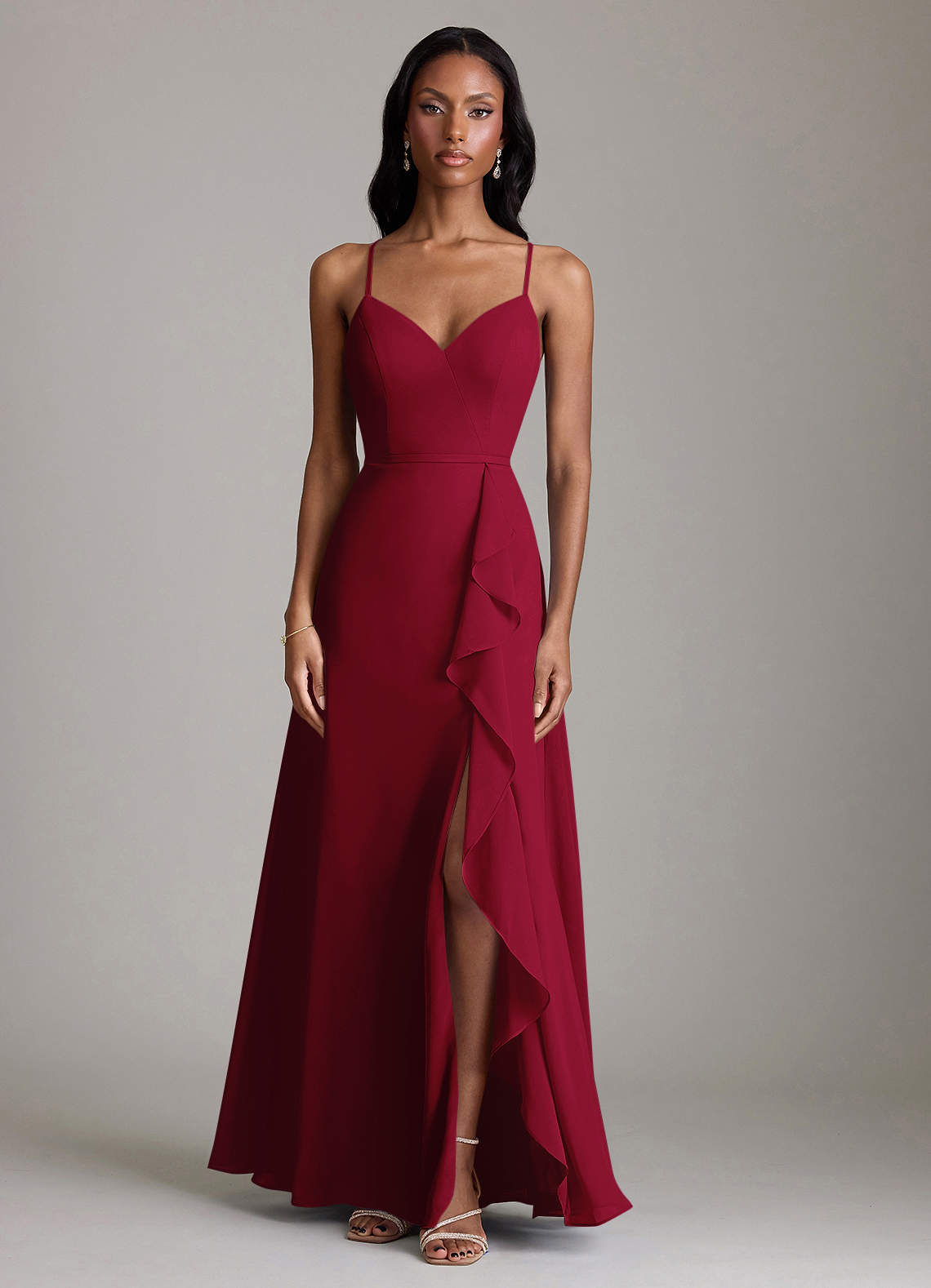 Naeem A-Line V-Neck Chiffon Bridesmaid Dress in Burgundy