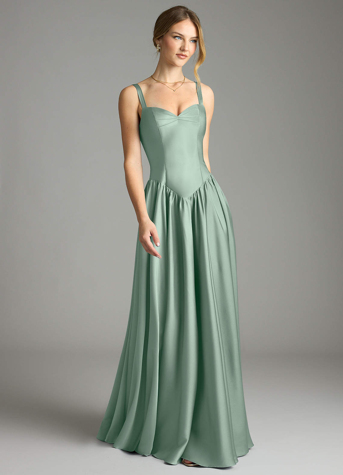 Evadina A-Line Sweetheart Stretch Satin Bridesmaid Dress in Agave