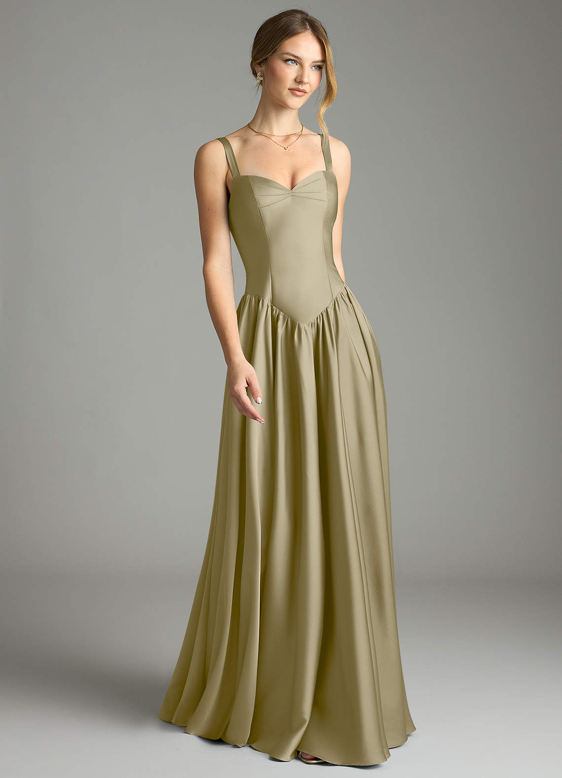 Evadina A-Line Sweetheart Stretch Satin Bridesmaid Dress in Moss Green