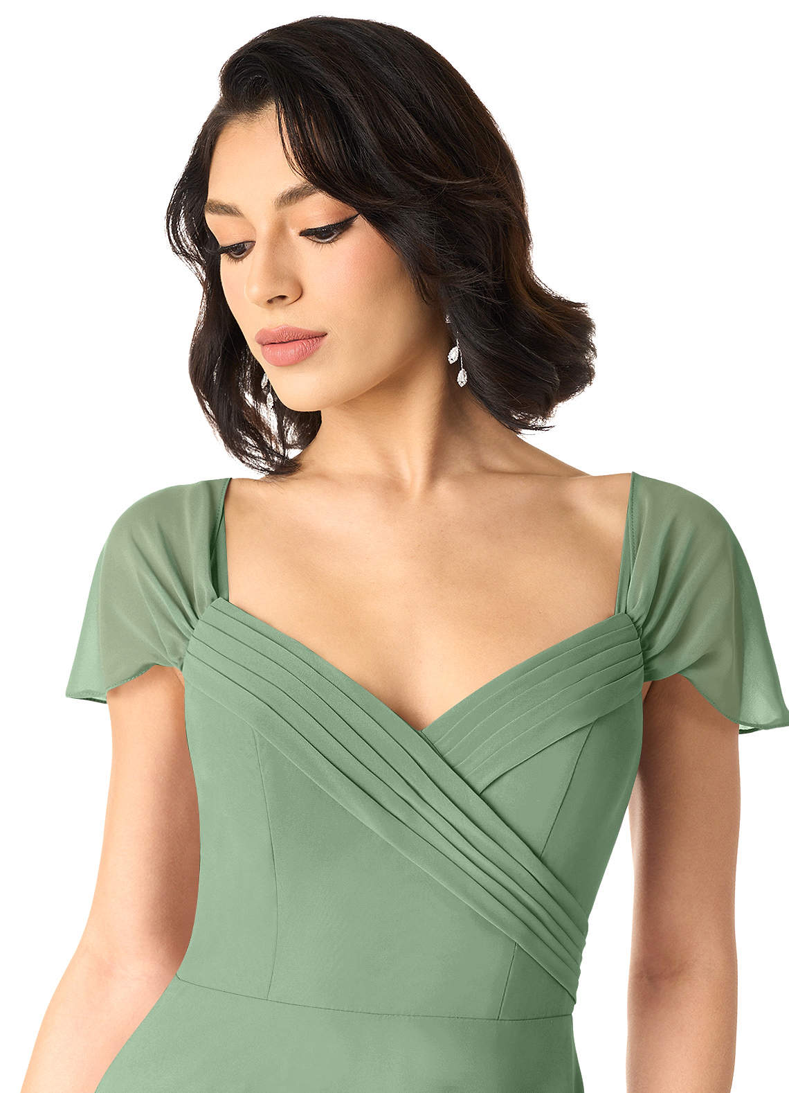 Tancie A-Line Off-the-Shoulder Chiffon Bridesmaid Dress in Matcha