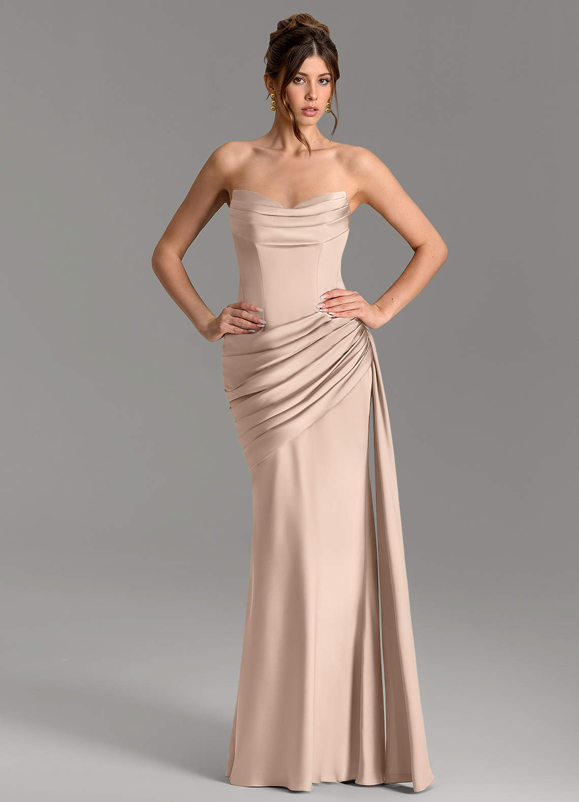 Zorah Mermaid Sweetheart Stretch Satin Bridesmaid Dress in English Rose