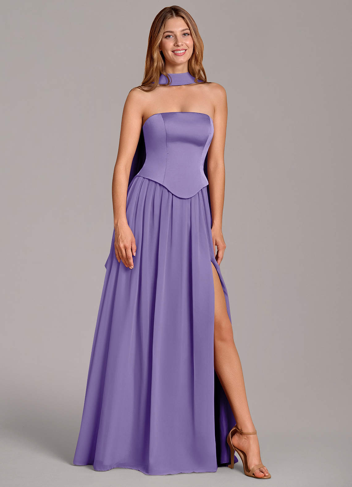 Cadence A-Line Strapless Chiffon and Stretch Satin Bridesmaid Dress in Tahiti