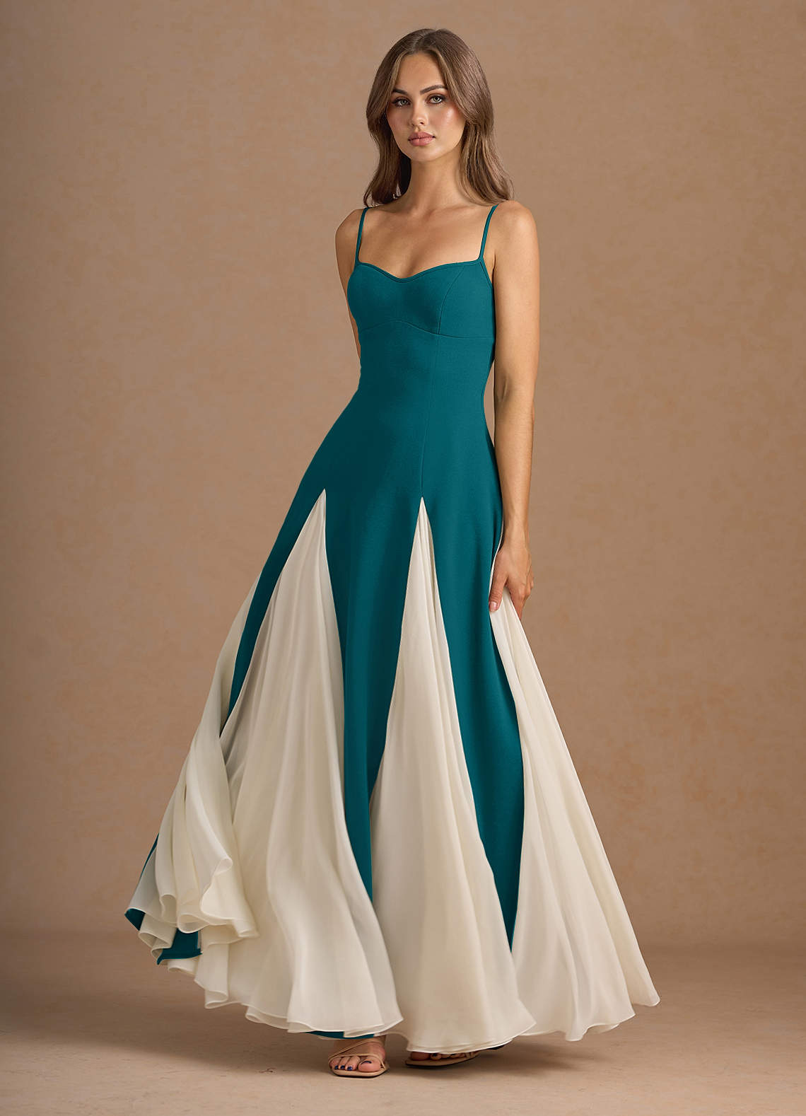 Jessenia A-Line Color-Block Crepe Chiffon Wedding Guest Dress in Sky Blue