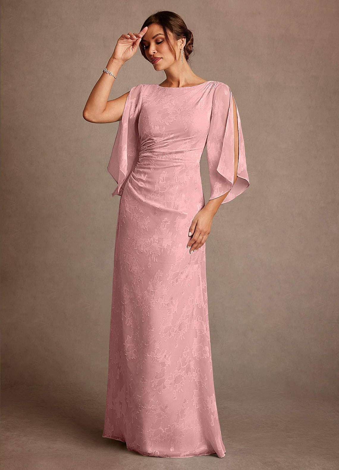 Anaheim Sheath Scoop-Neck Floral Burnout Mother of the Bride Dress in Dusty Rose