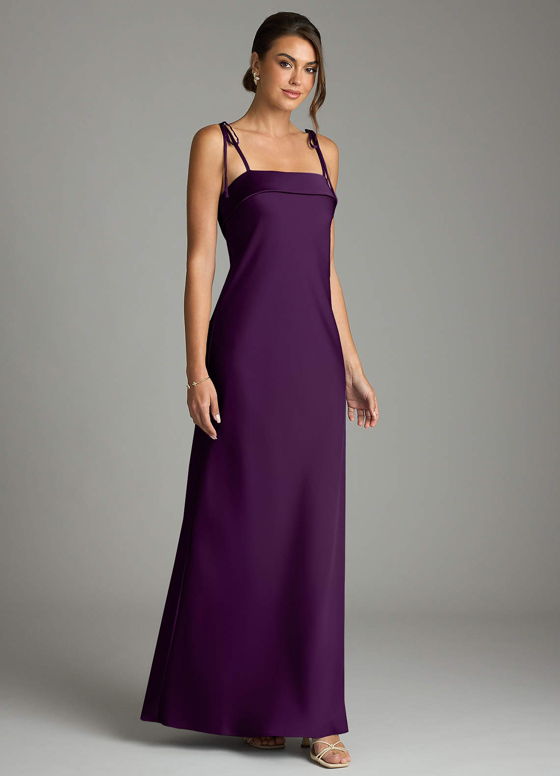 Ellia Sheath Straight-Neck Stretch Satin Bridesmaid Dress in Grape