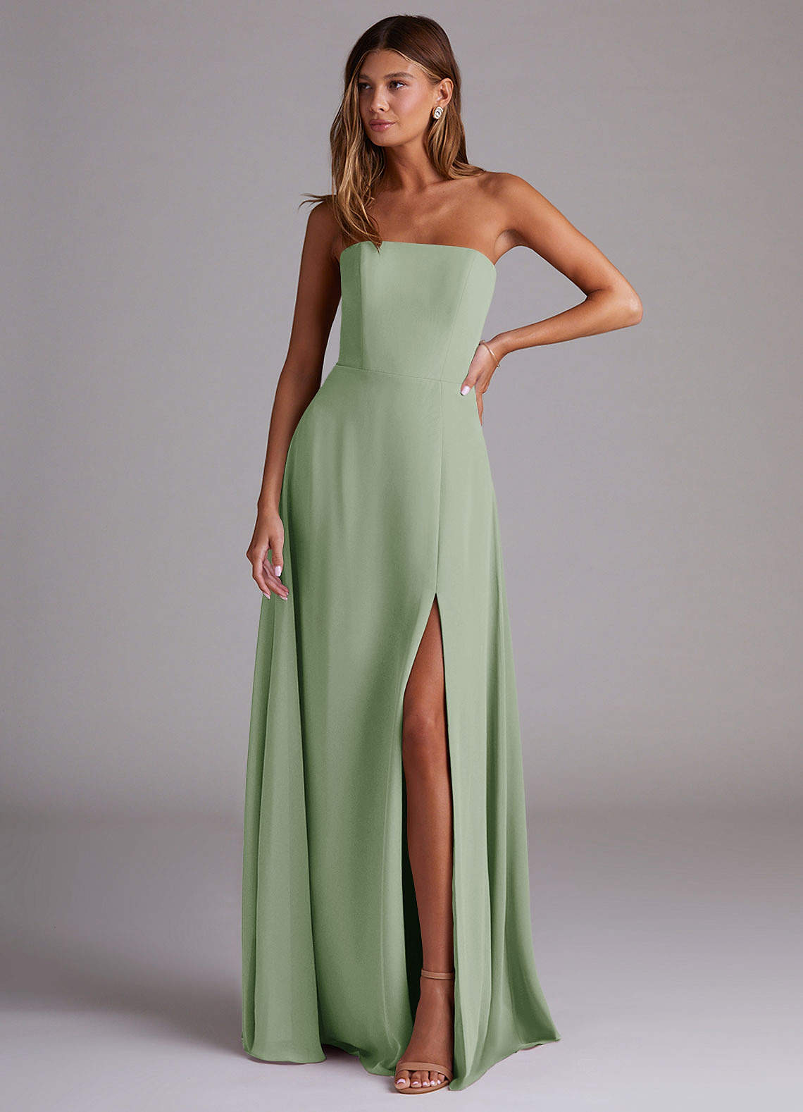Wren A-Line Straight-Neck Chiffon Bridesmaid Dress in Dusty Sage