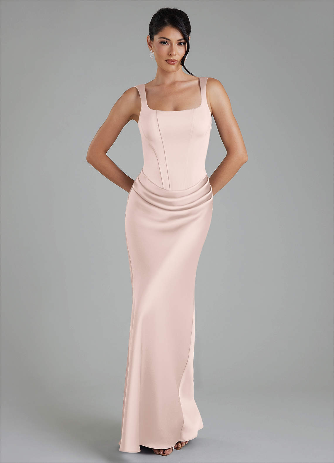 Etta Mermaid Square-Neck Stretch Satin Bridesmaid Dress in Blushing Pink
