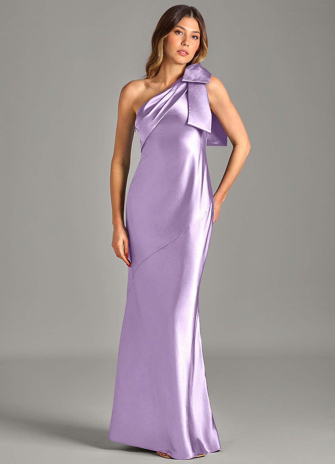 Yuanna Mermaid One-Shoulder Metallic Satin Bridesmaid Dress in Lilac