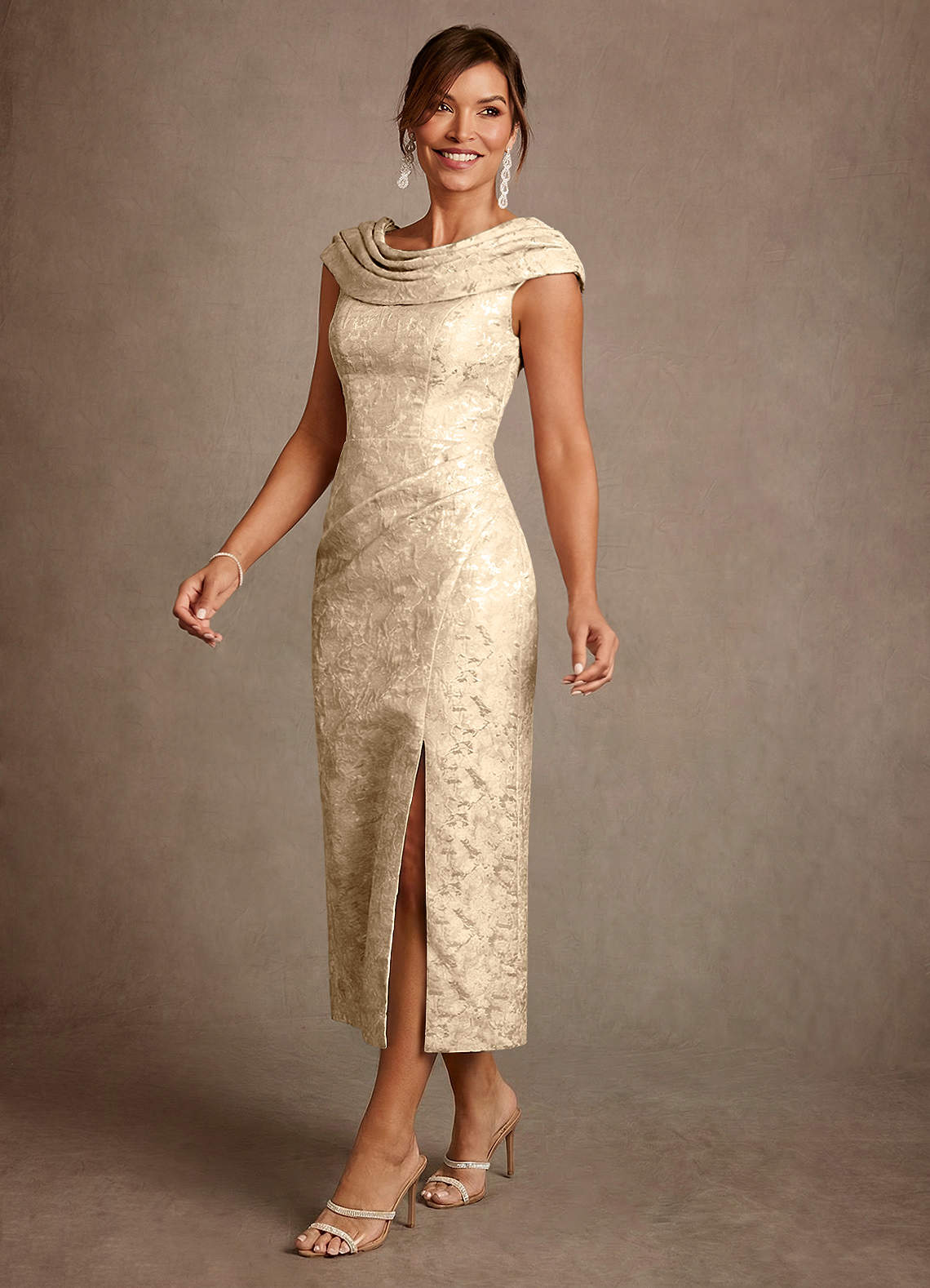 Alpine A-Line Scoop-Neck Jacquard Mother of the Bride Dress