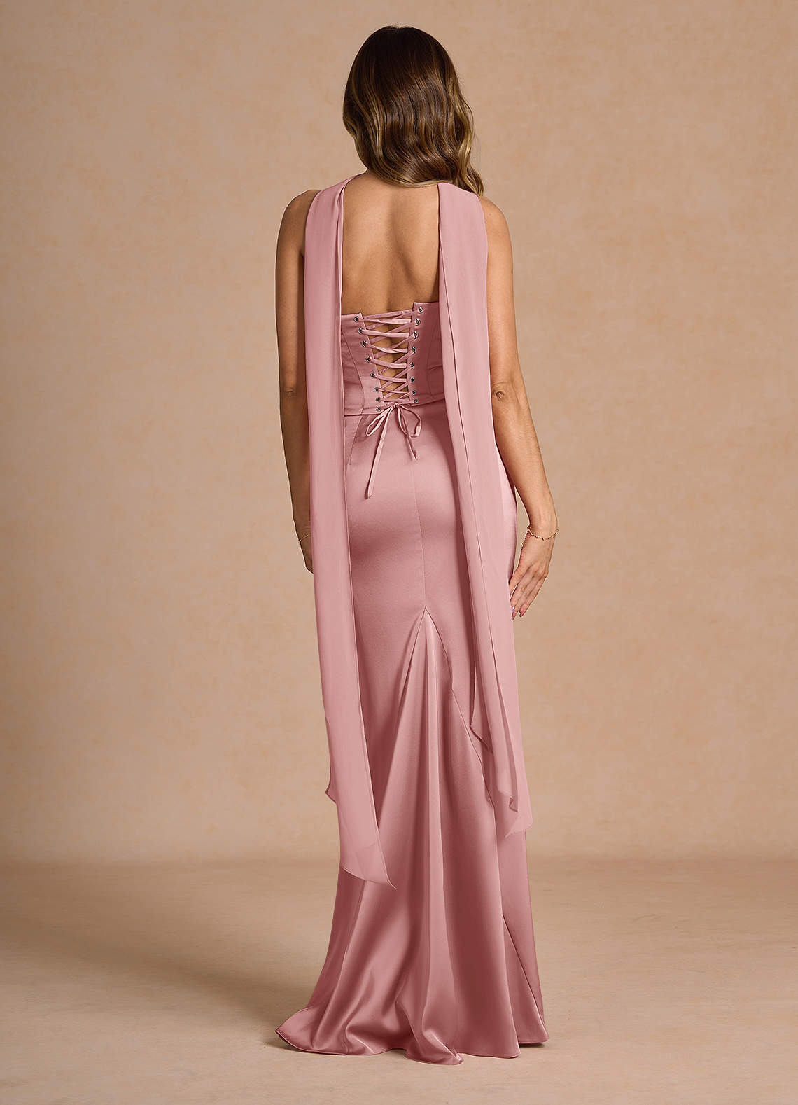 Sorrel Mermaid Corset Stretch Satin Evening Set in Light Pink