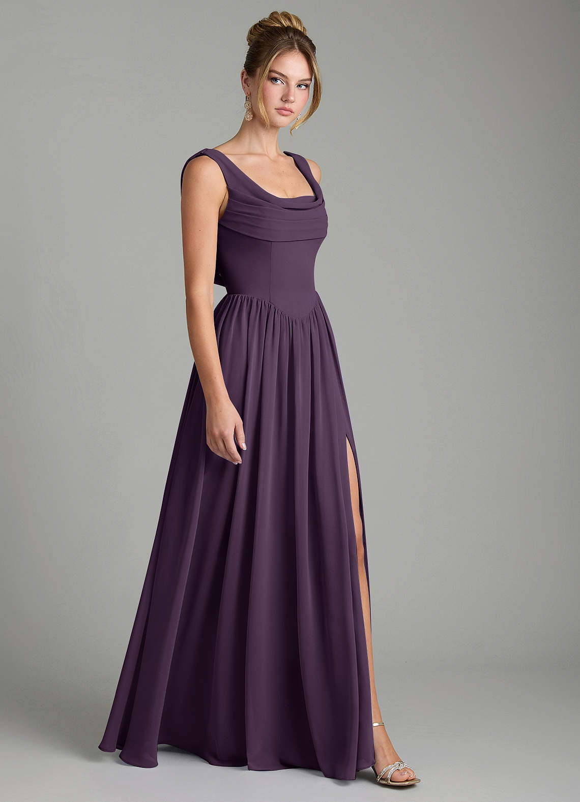 Novi A-Line Square-Neck Chiffon Bridesmaid Dress in Plum