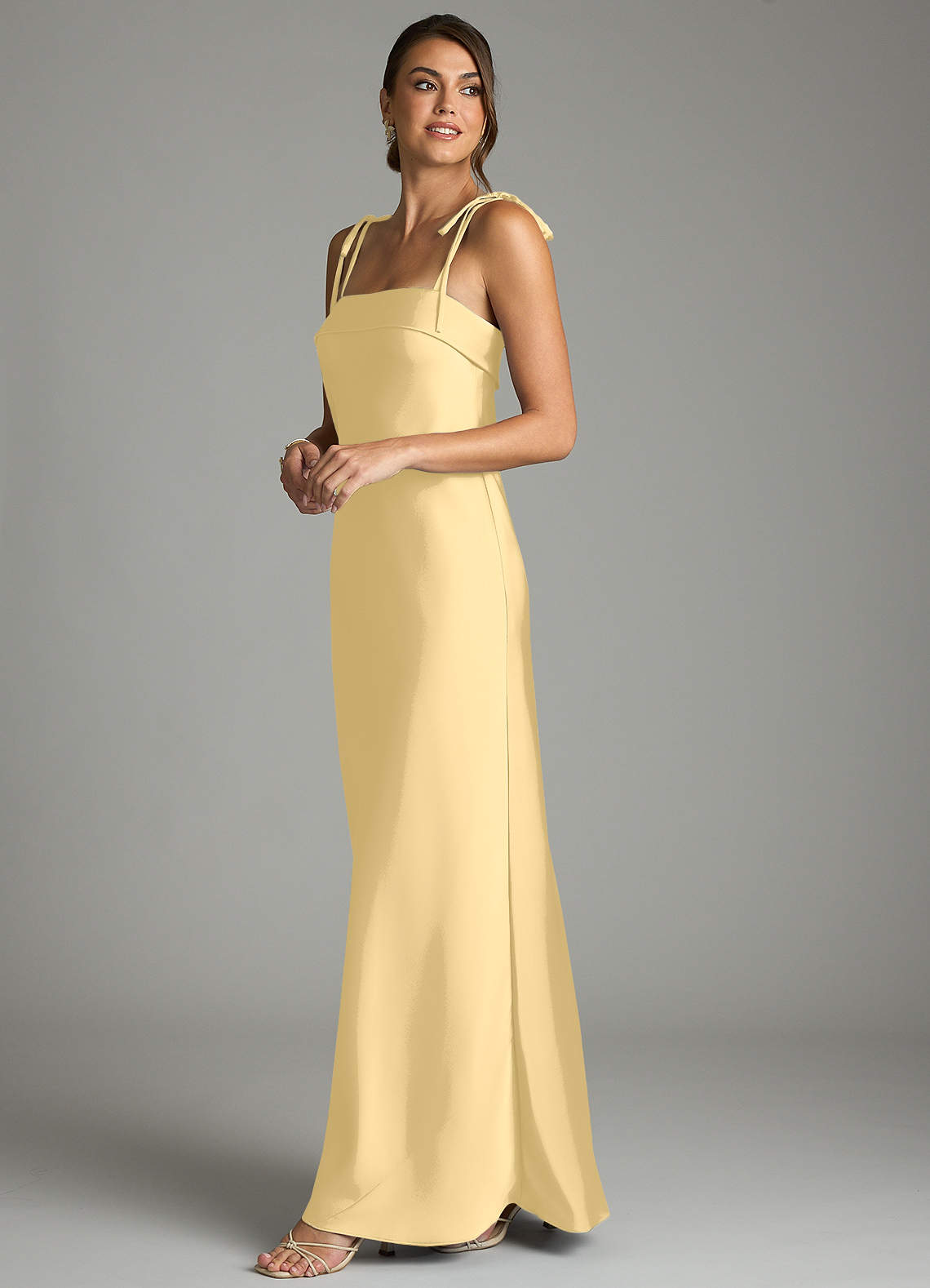 Ellia Sheath Straight-Neck Stretch Satin Bridesmaid Dress in Butter
