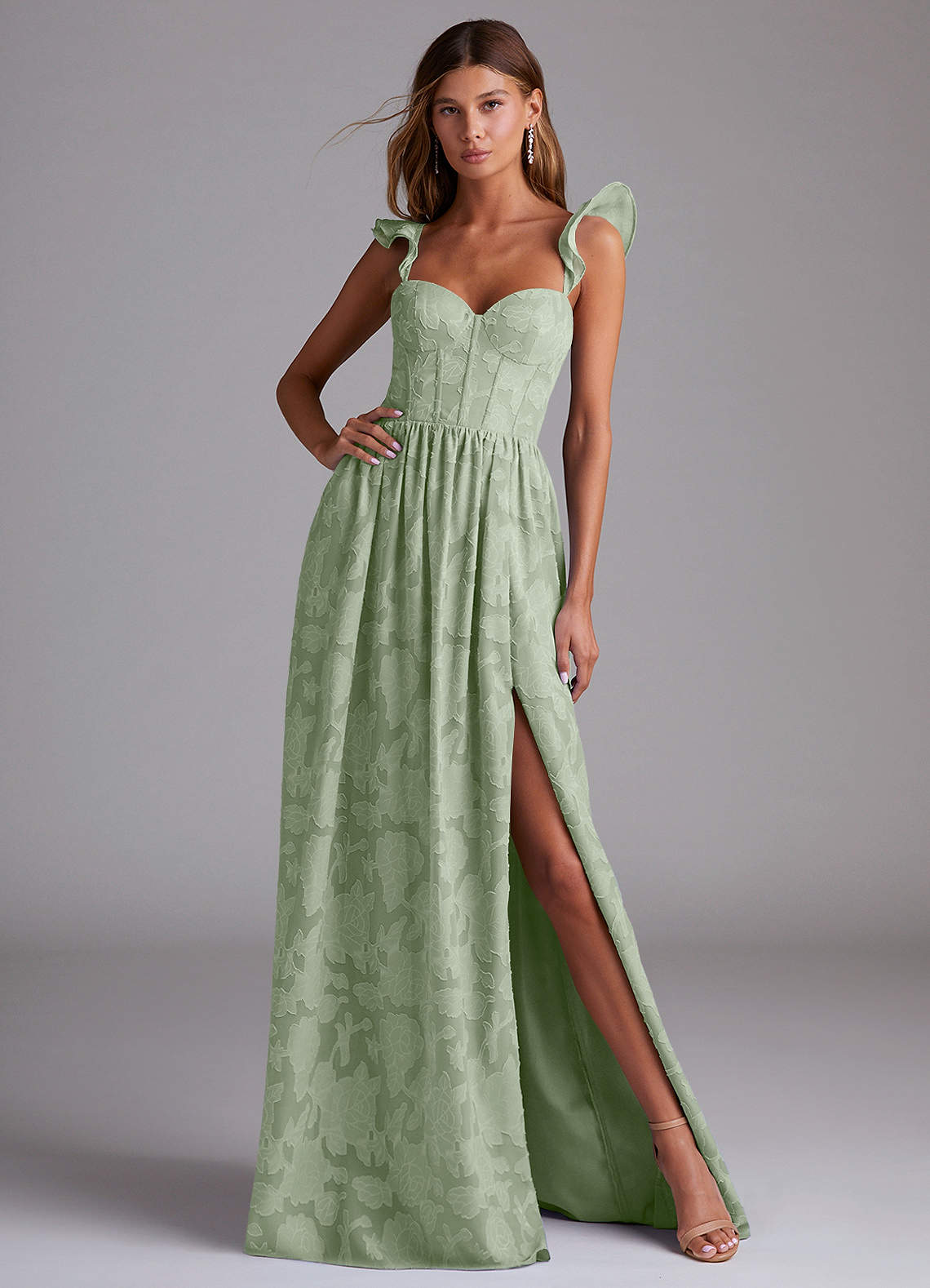 Denisse A-Line Sweetheart Floral Burnout Bridesmaid Dress in Dusty Sage