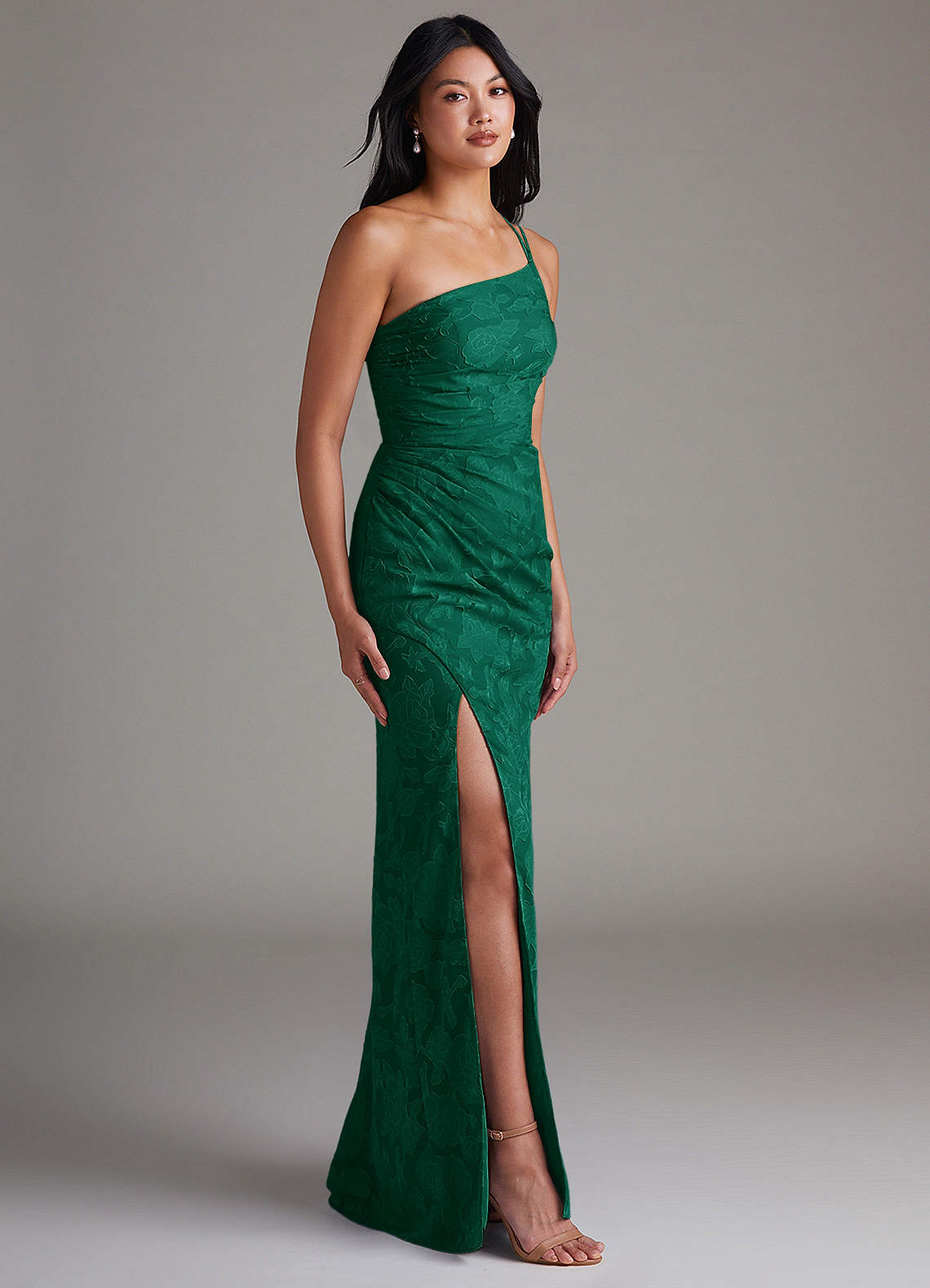 Eren Sheath One-Shoulder Floral Burnout Bridesmaid Dress in Emerald