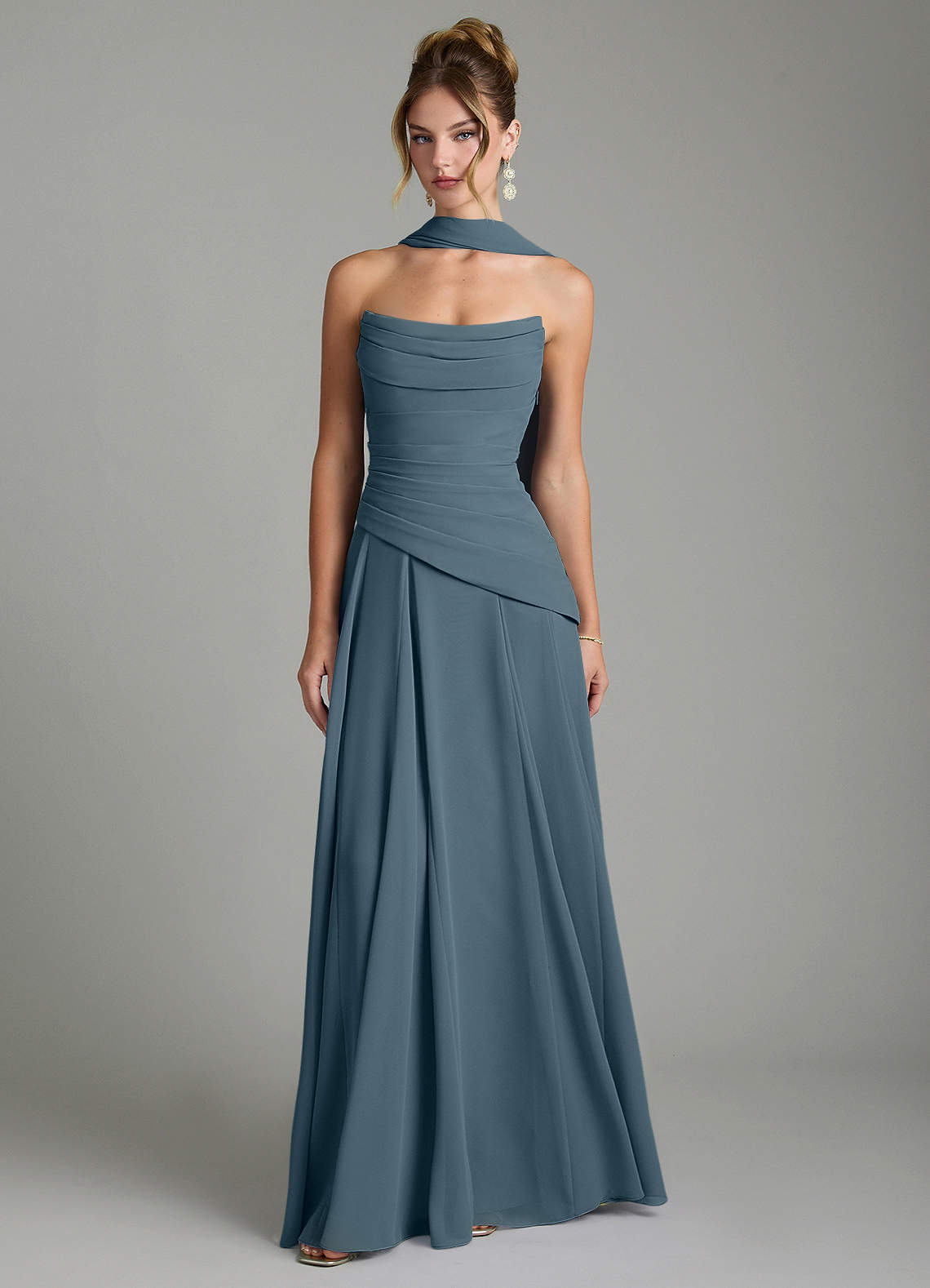 Gabriela A-Line Cowl-Neck Chiffon Bridesmaid Dress in Twilight