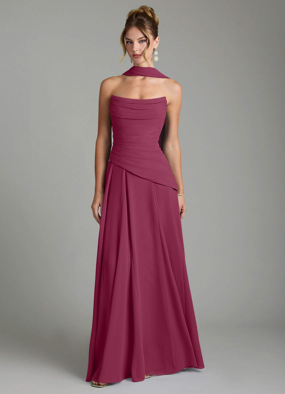 Gabriela A-Line Cowl-Neck Chiffon Bridesmaid Dress in Mulberry