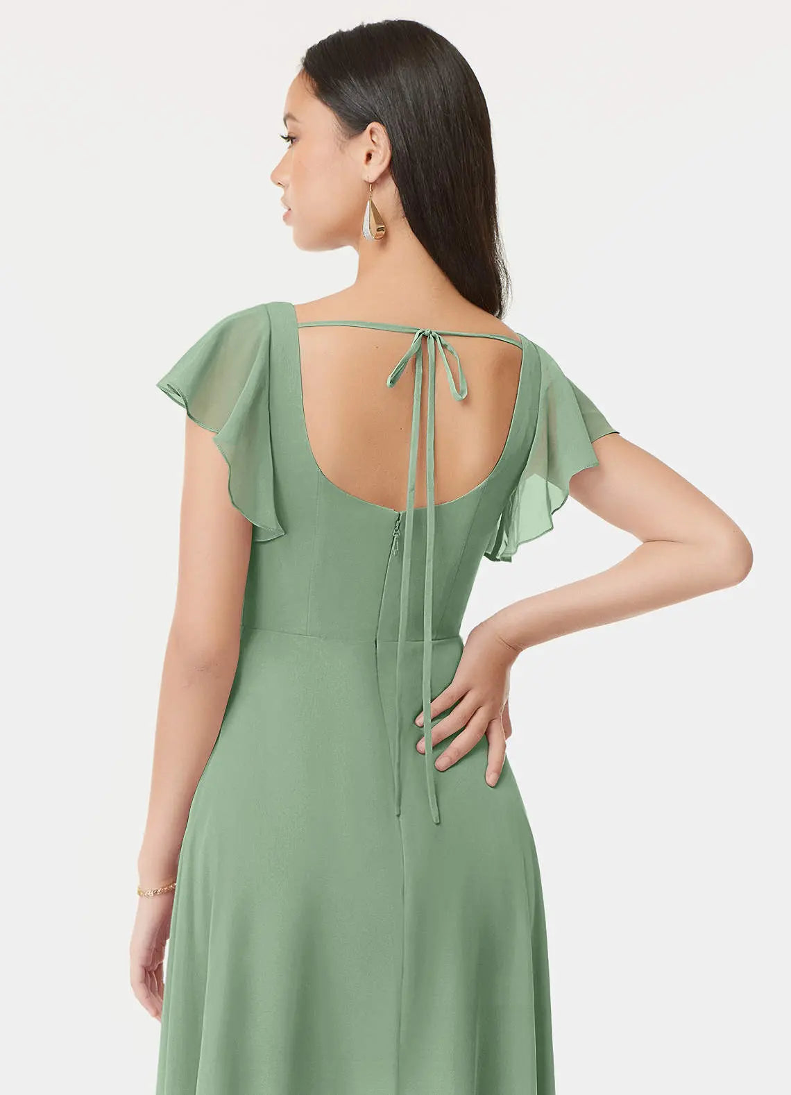 Bondi A-Line Square-Neck Chiffon Bridesmaid Dress in Matcha