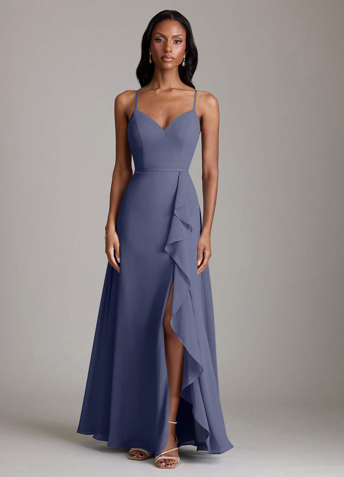 Naeem A-Line V-Neck Chiffon Bridesmaid Dress in Stormy