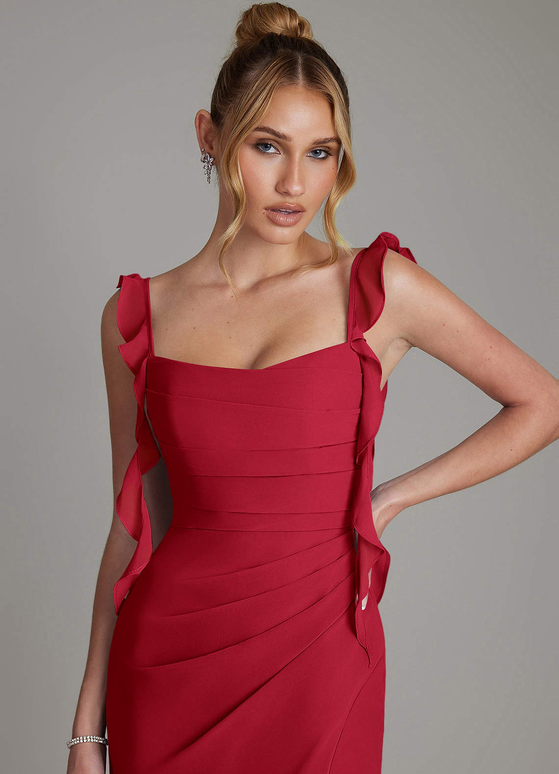 Jessamine Mermaid Sweetheart Chiffon Bridesmaid Dress in Scarlet