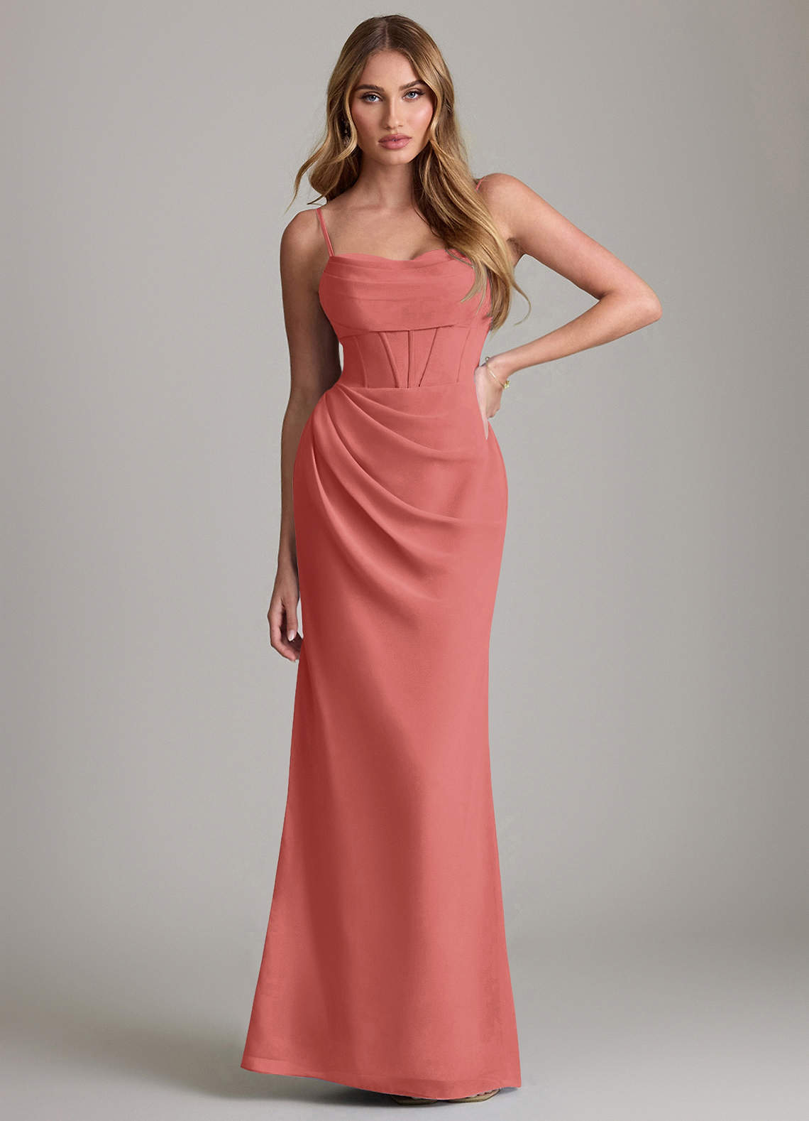 Mai Sheath Cowl-Neck Chiffon Bridesmaid Dress in Antique Rose