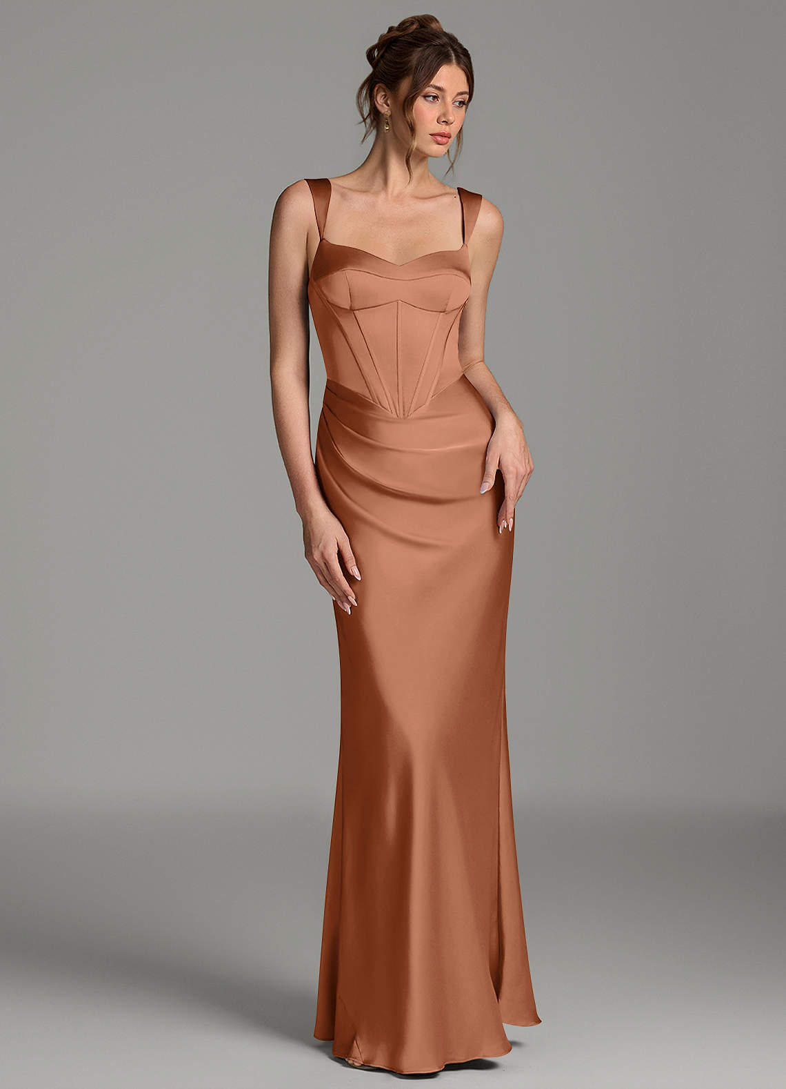Mela Sheath Sweetheart Stretch Satin Bridesmaid Dress in Bronzer