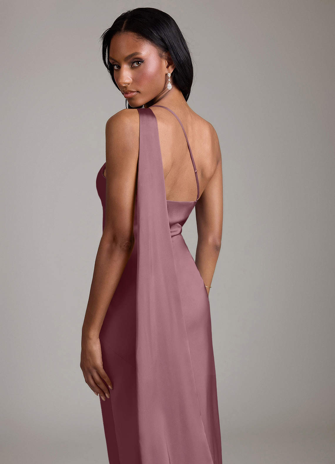 Juniper Mermaid One-Shoulder Stretch Satin Bridesmaid Dress in Amethyst