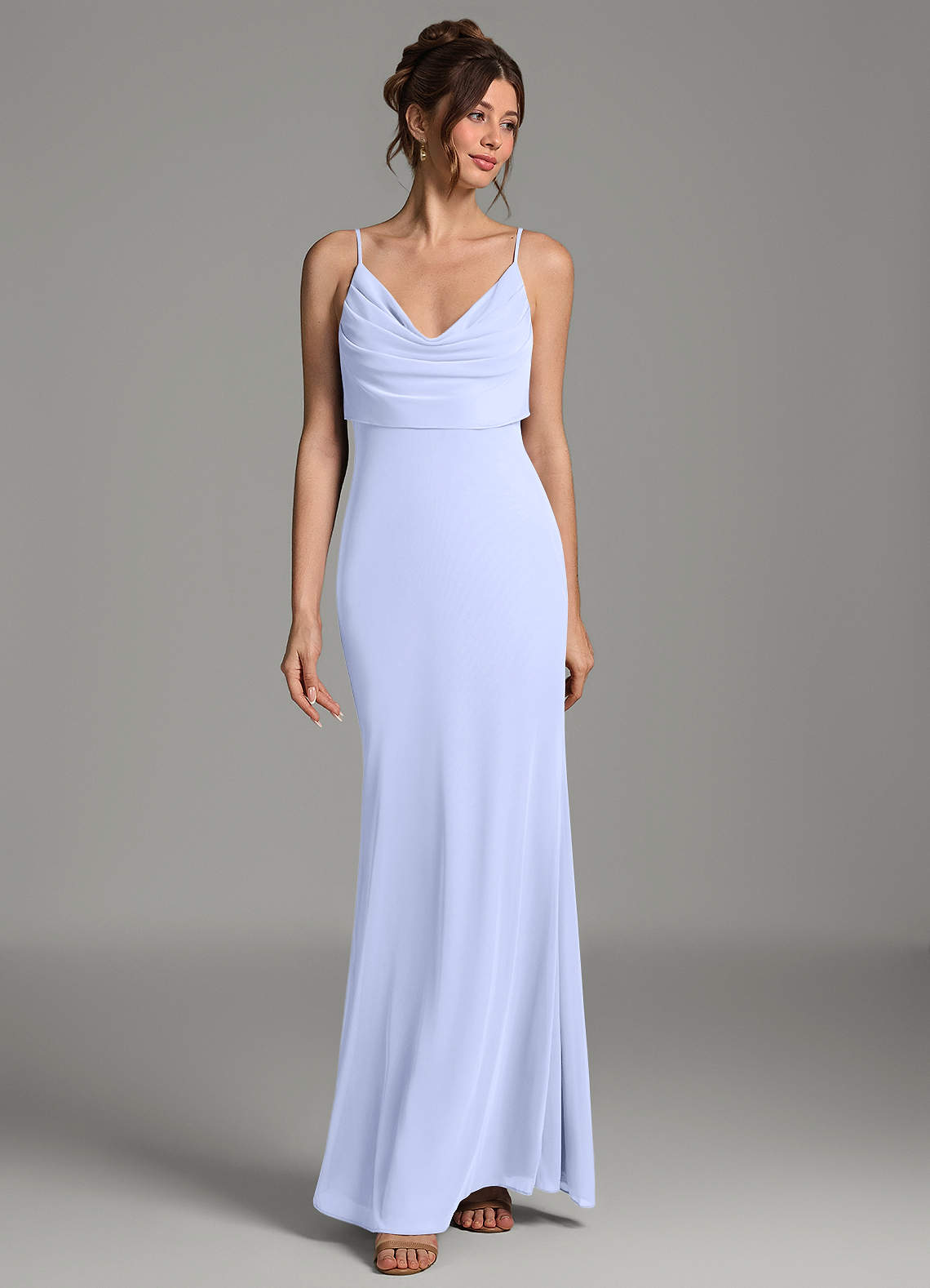Zari Mermaid Cowl-Neck Mesh Bridesmaid Dress in Lavender
