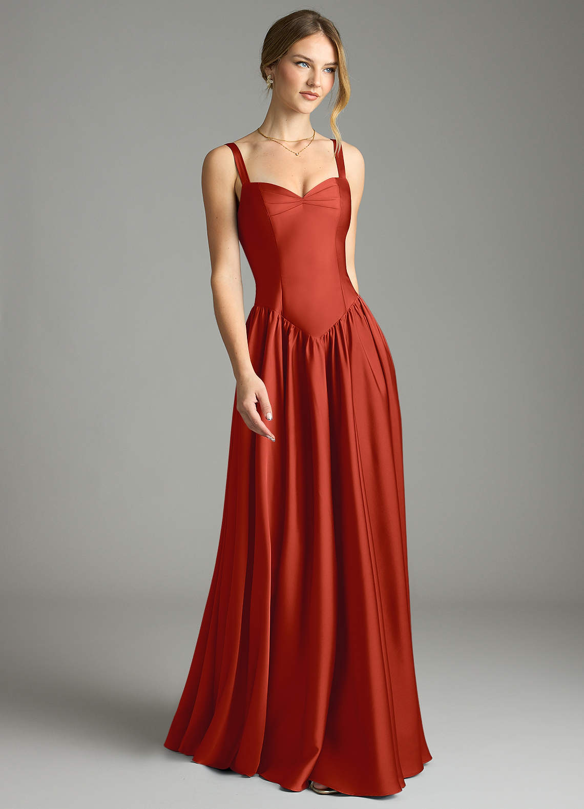 Evadina A-Line Sweetheart Stretch Satin Bridesmaid Dress in Rust