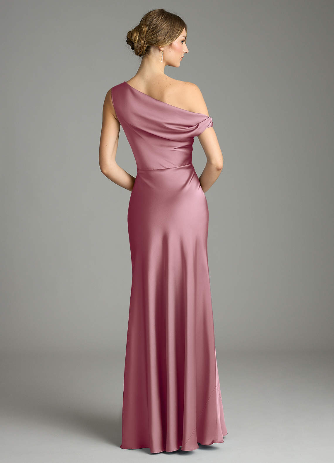 Emerson Mermaid One-Shoulder Stretch Satin Bridesmaid Dress in Vintage Mauve