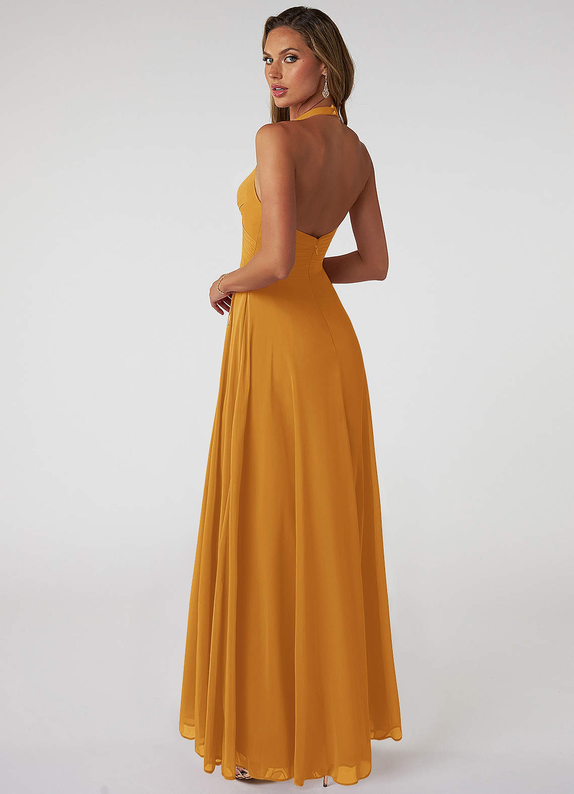 Tessie A-Line V-Neck Chiffon Bridesmaid Dress in butterscotch