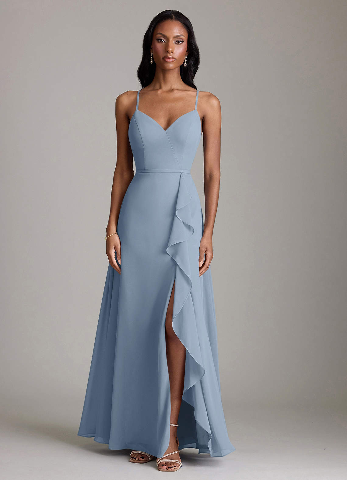 Naeem A-Line V-Neck Chiffon Bridesmaid Dress in dusty blue