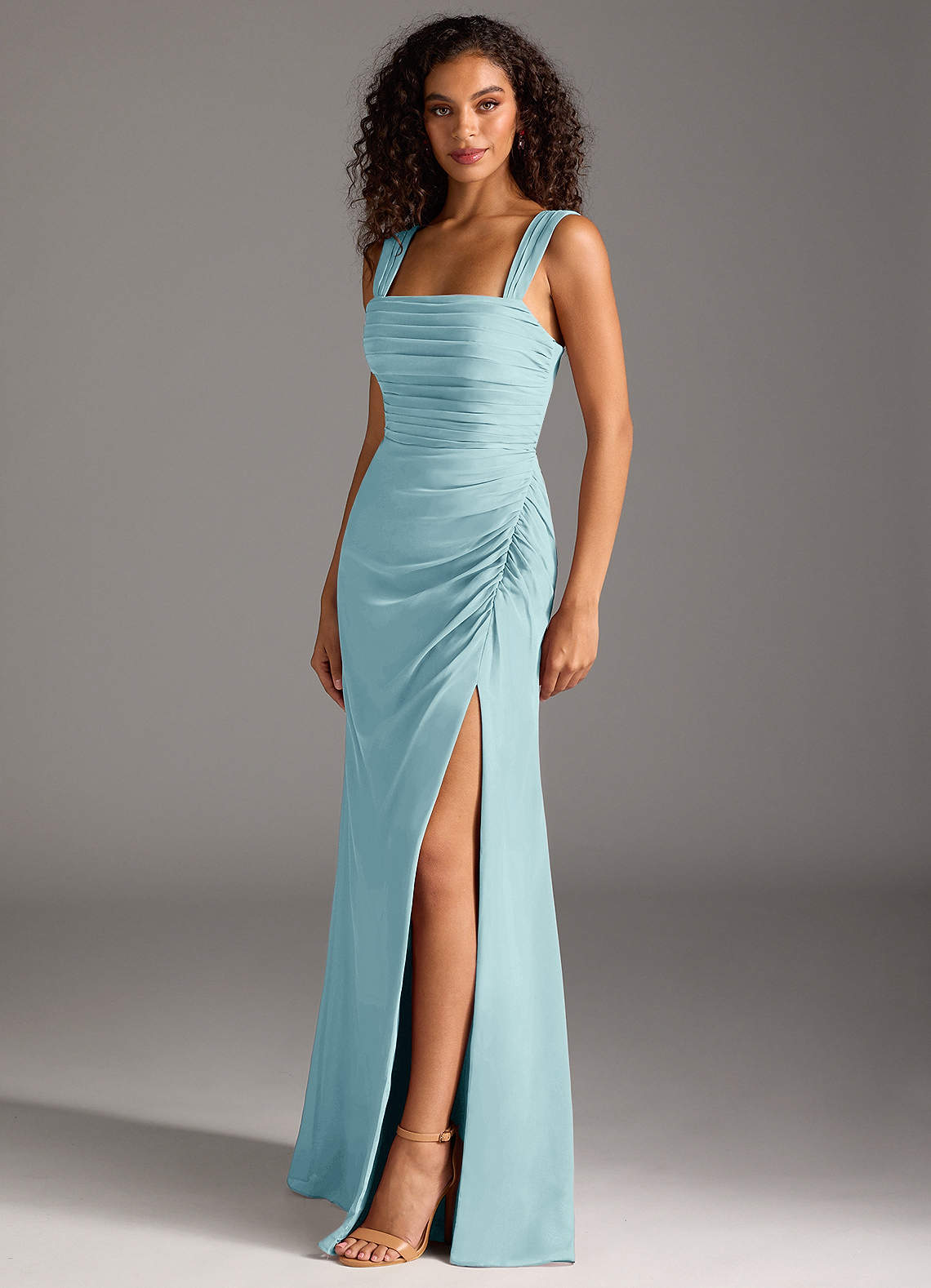 Jesaphine Sheath Square-Neck Chiffon Bridesmaid Dress in Sea Glass