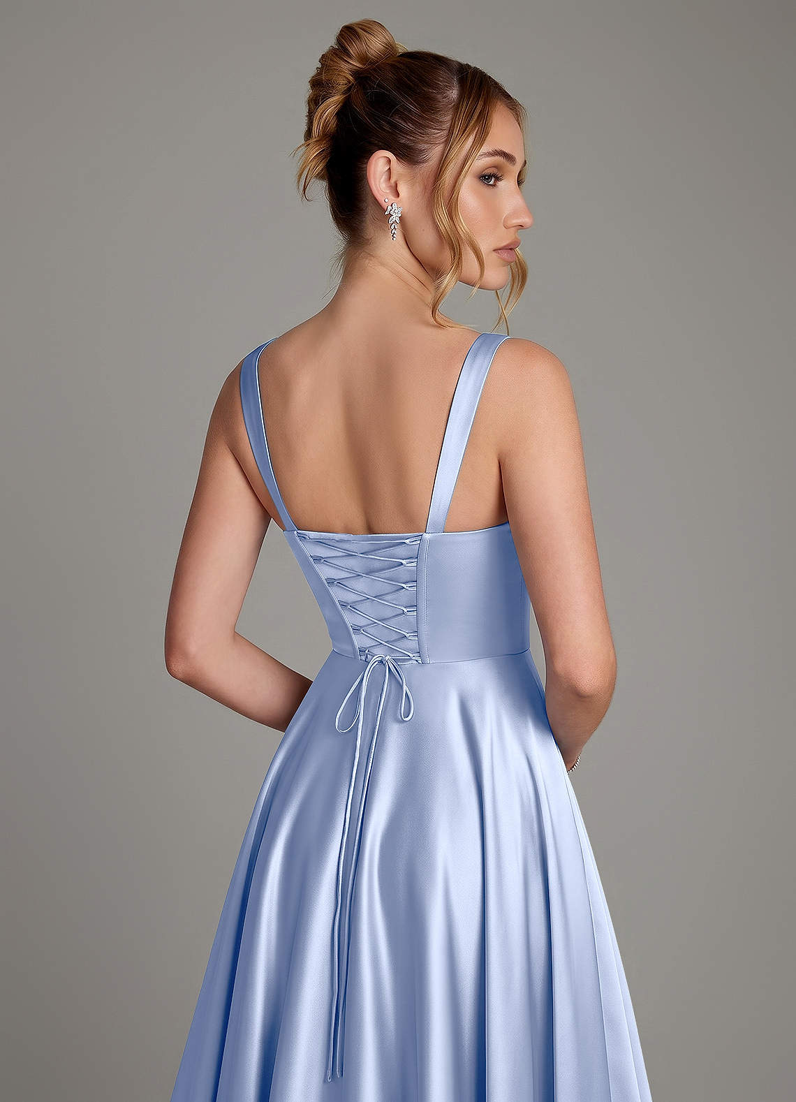 Azaria A-Line Square-Neck Stretch Satin Bridesmaid Dress in Ice