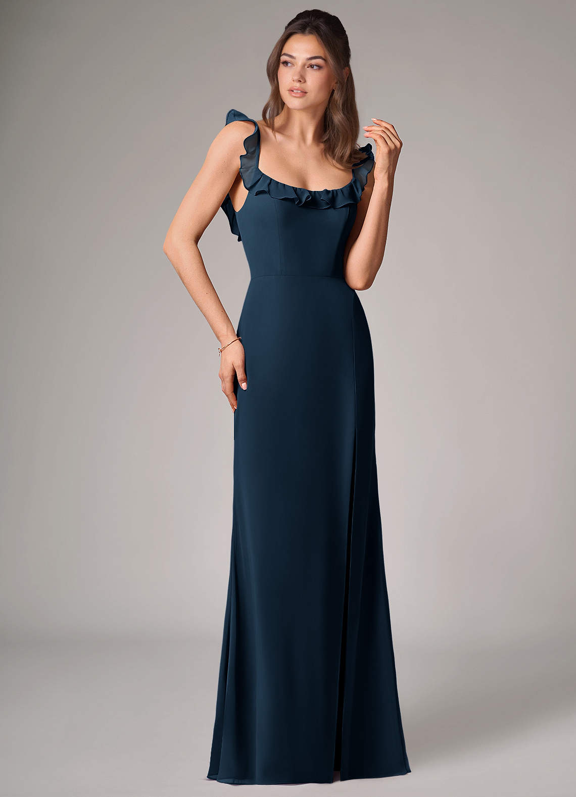 Callie Mermaid Scoop-Neck Chiffon Bridesmaid Dress in Dark Navy