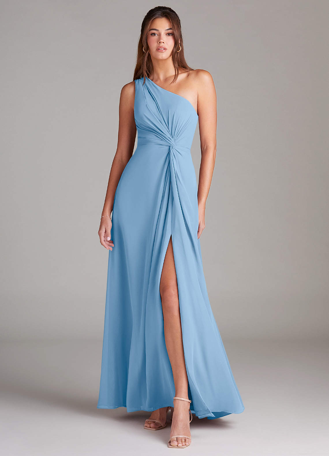 Brooke A-Line One-Shoulder Chiffon Bridesmaid Dress in Powder Blue
