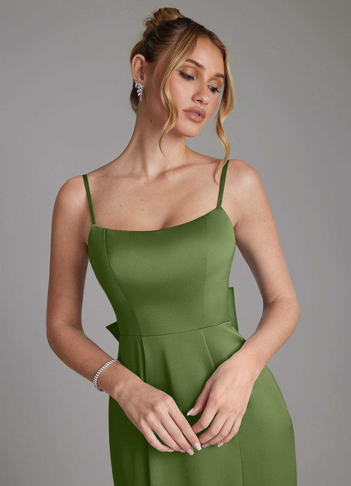 Zherra Mermaid Scoop-Neck Stretch Satin Bridesmaid Dress in Juniper