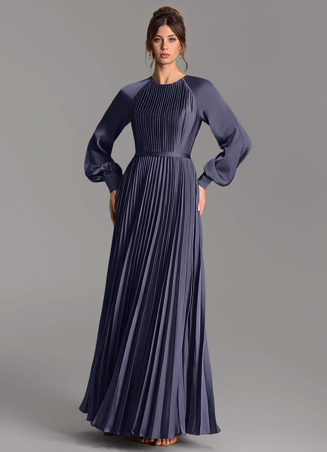 Grayson A-Line Scoop-Neck Stretch Satin Bridesmaid Dress in Stormy