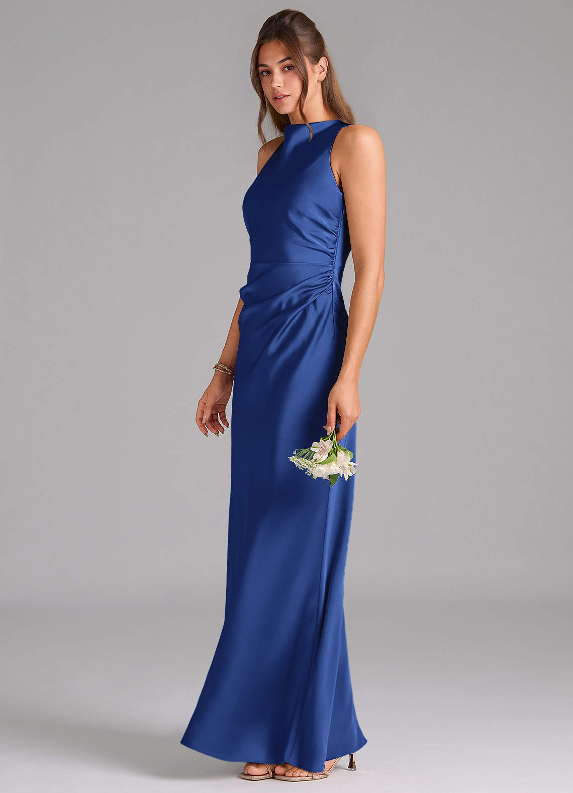 Evadne Sheath Scoop-Neck Stretch Satin Bridesmaid Dress in Royal Blue